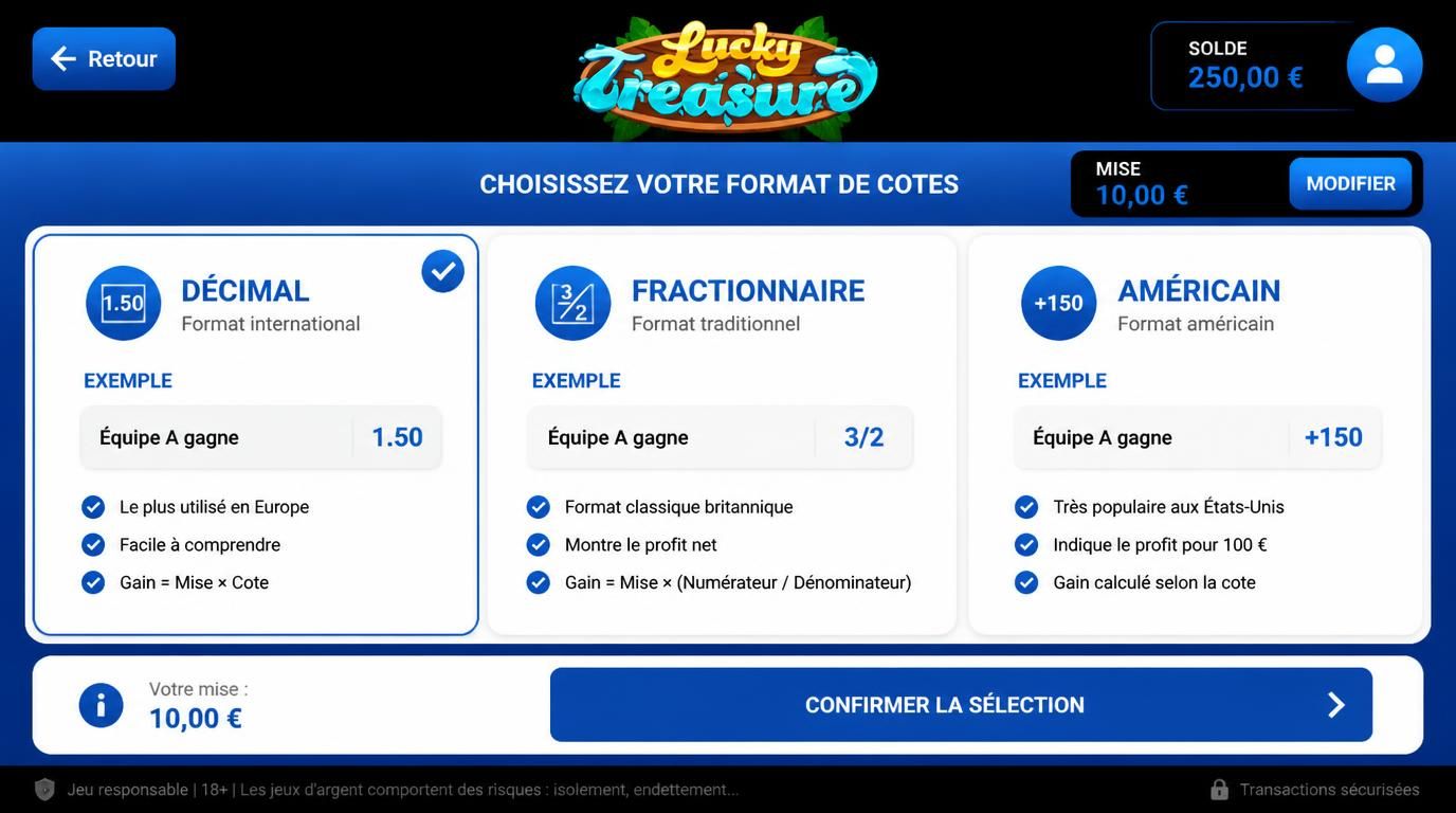 Comparaison des formats de cotes dans différentes présentations