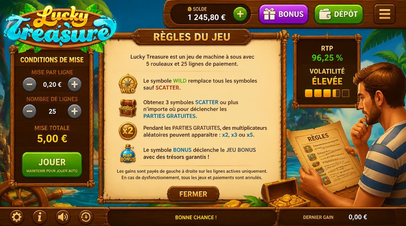 image montrant joueur lisant les conditions de mise du bonus sur Casino Lucky Treasure